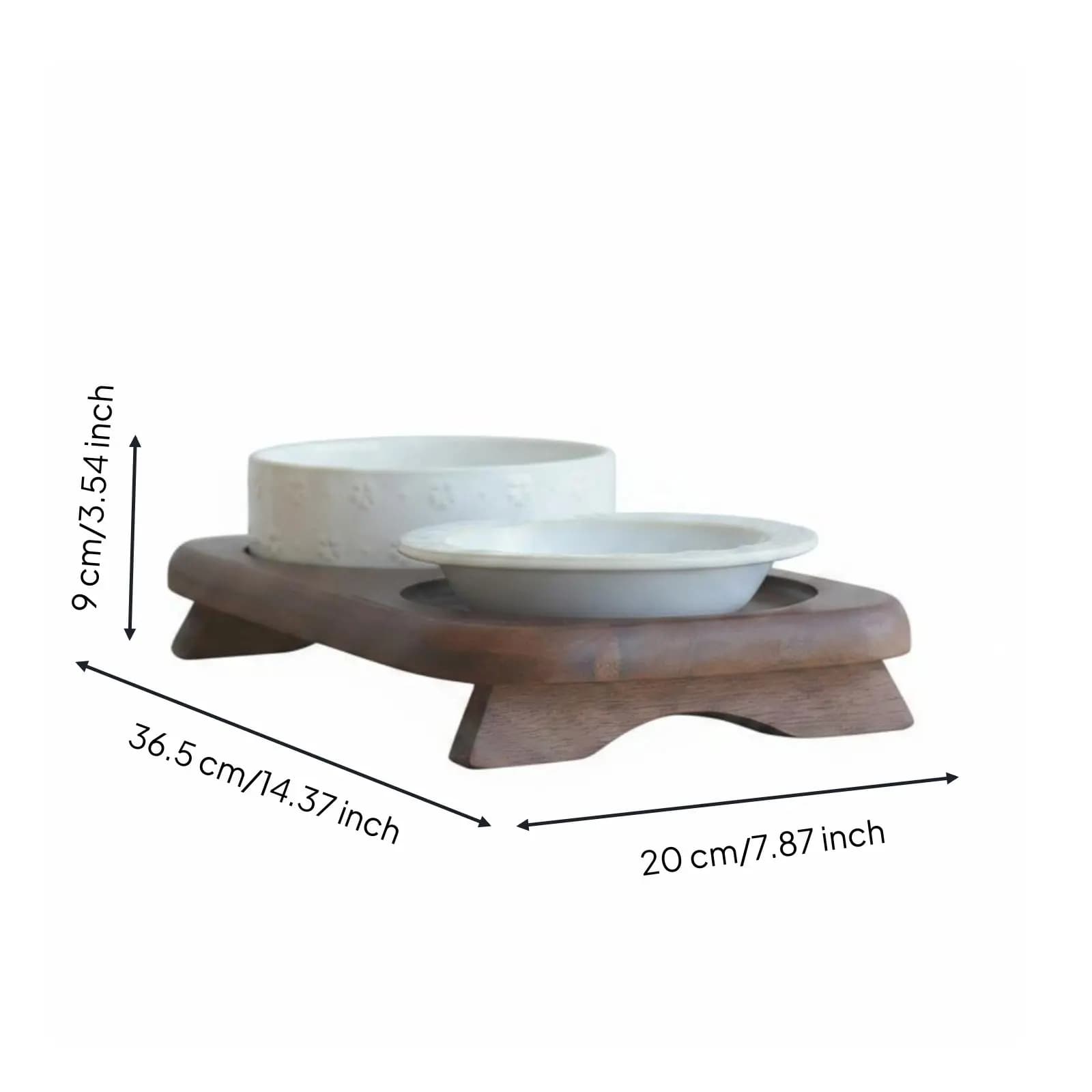 Double Ceramic Pet Bowl Stand with Wooden Base
