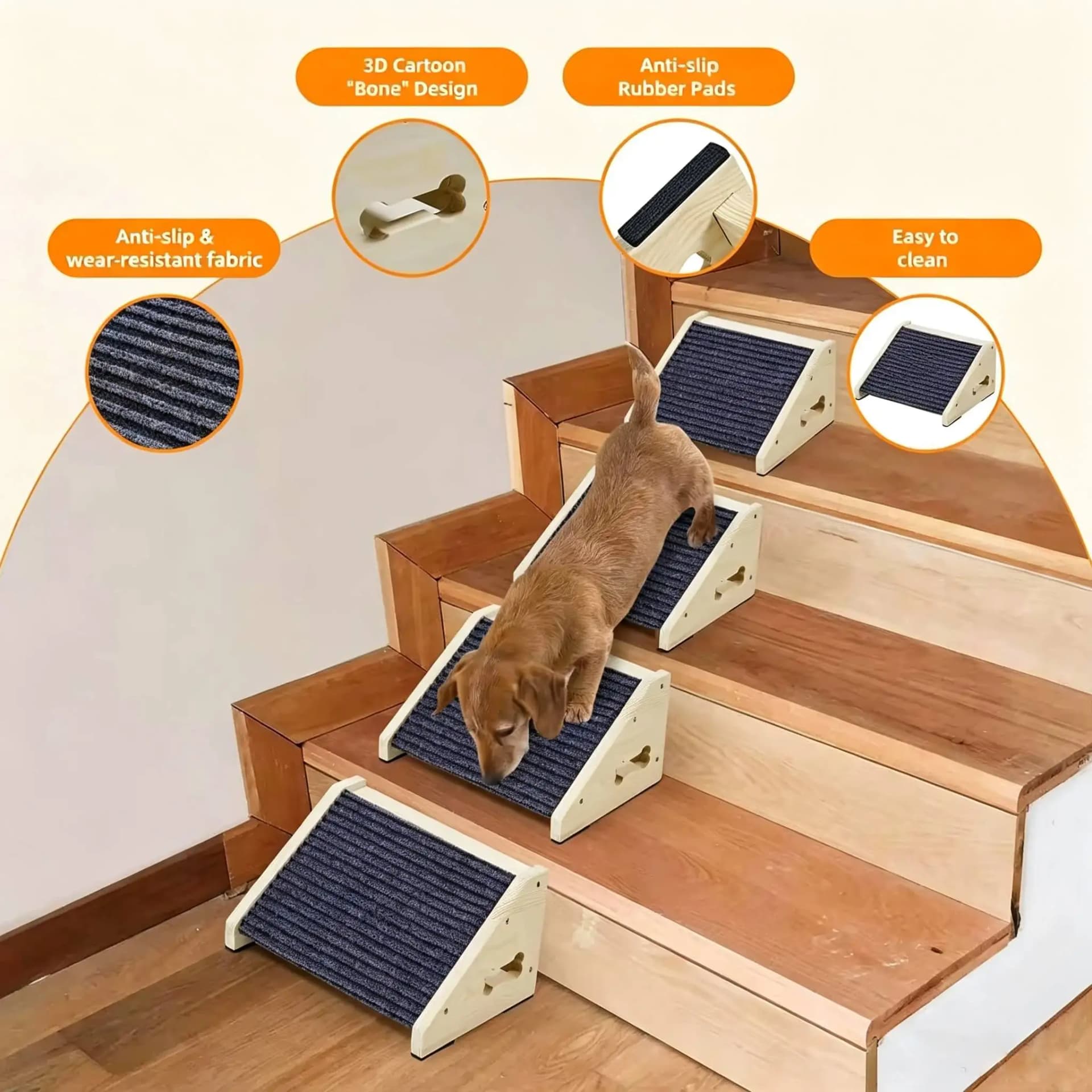 Wooden Dog Stairs with Anti-Skid Steps
