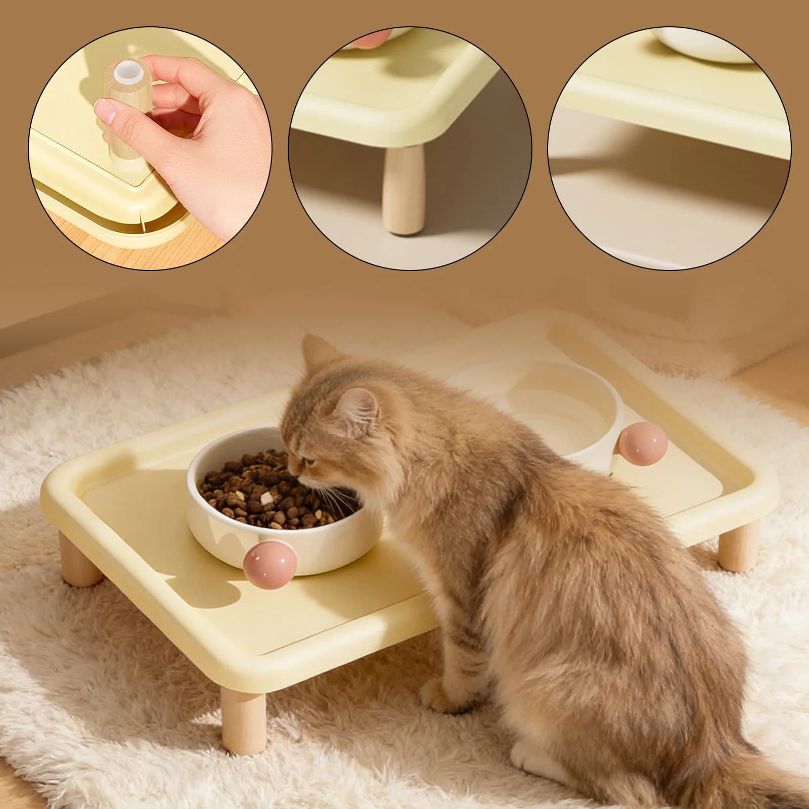 Elevated Pet Feeder Stand with Wooden Base