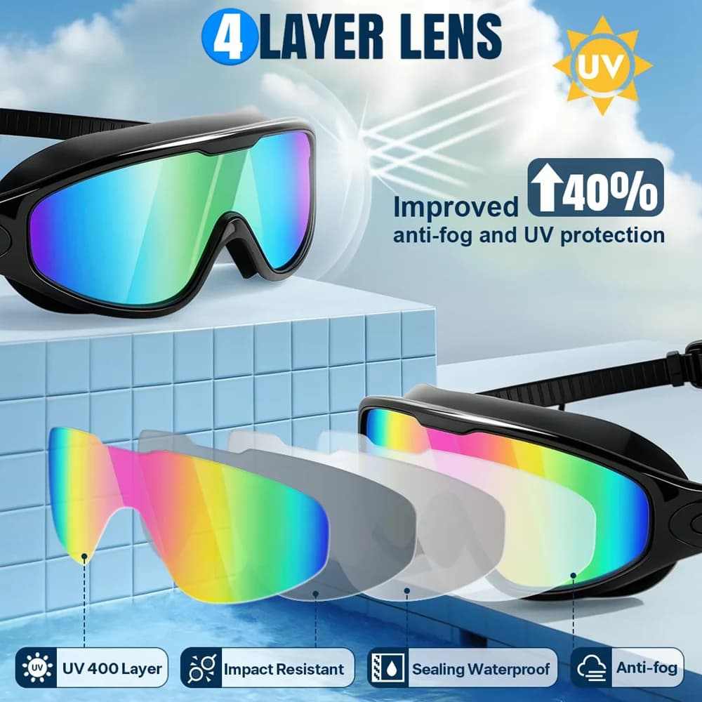 Wide-Angle Pool Goggles with Anti-Fog Lenses