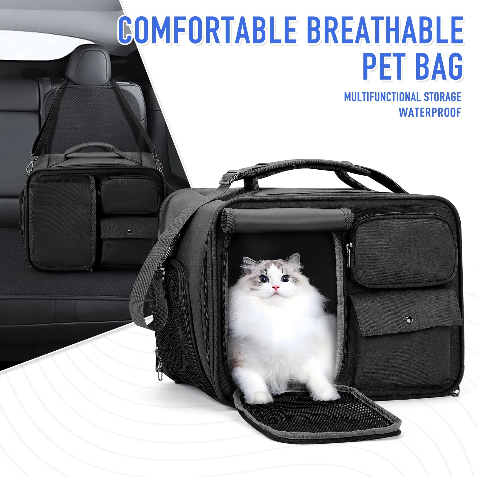 Pet Carrying Bag，Pets Travel Bag, Carrier for Cats and Puppies up to 7 kg, Foldable Travel Bag, Mesh Windows Bag for Small Pets
