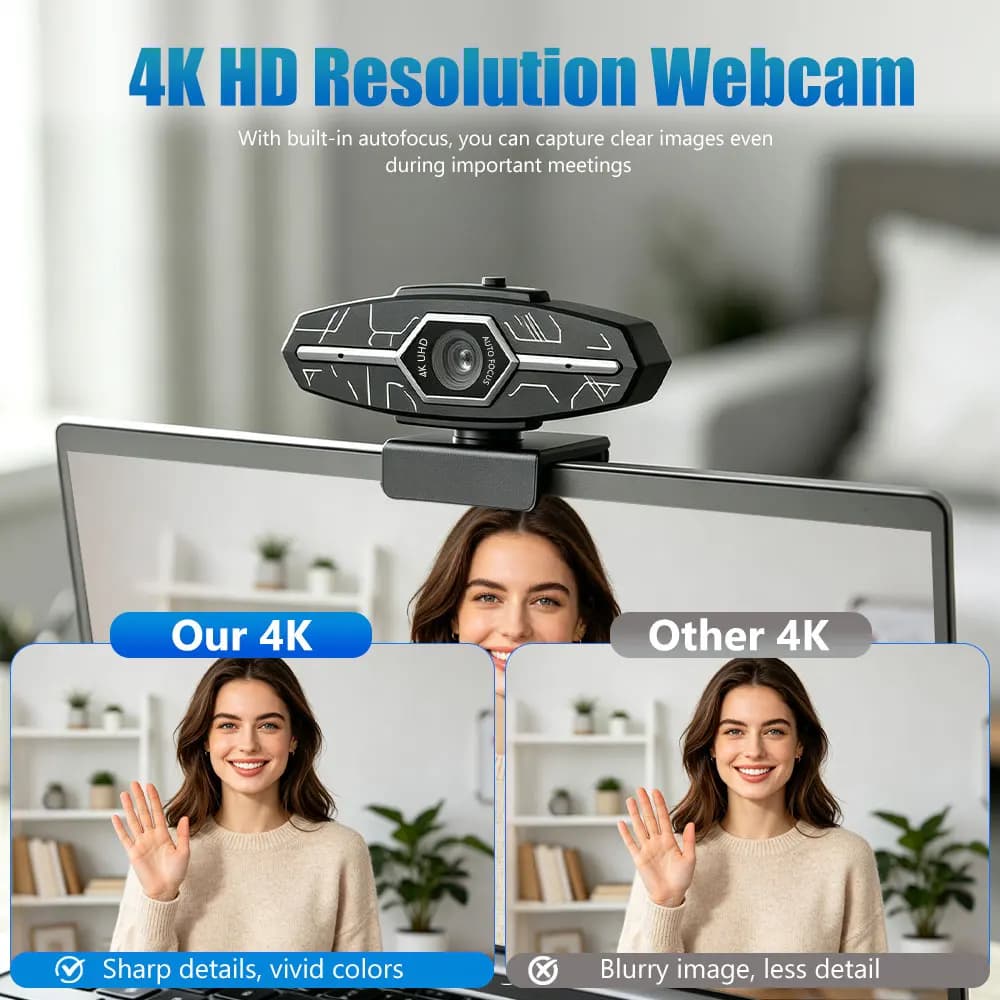 4K Webcam with Auto Focus and Privacy Shutter