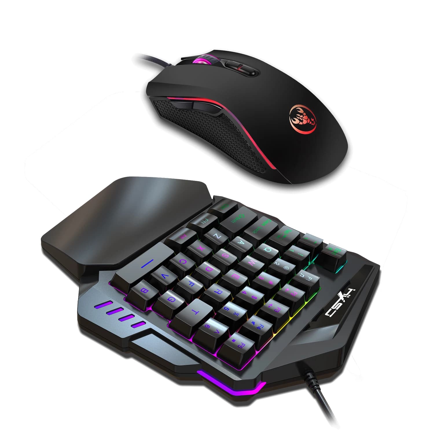 Gaming One-Handed Keyboard And Mouse Set with 35 Keys, Dual-Color Injection Molded Keycaps, Colorful Backlight, USB Plug-And