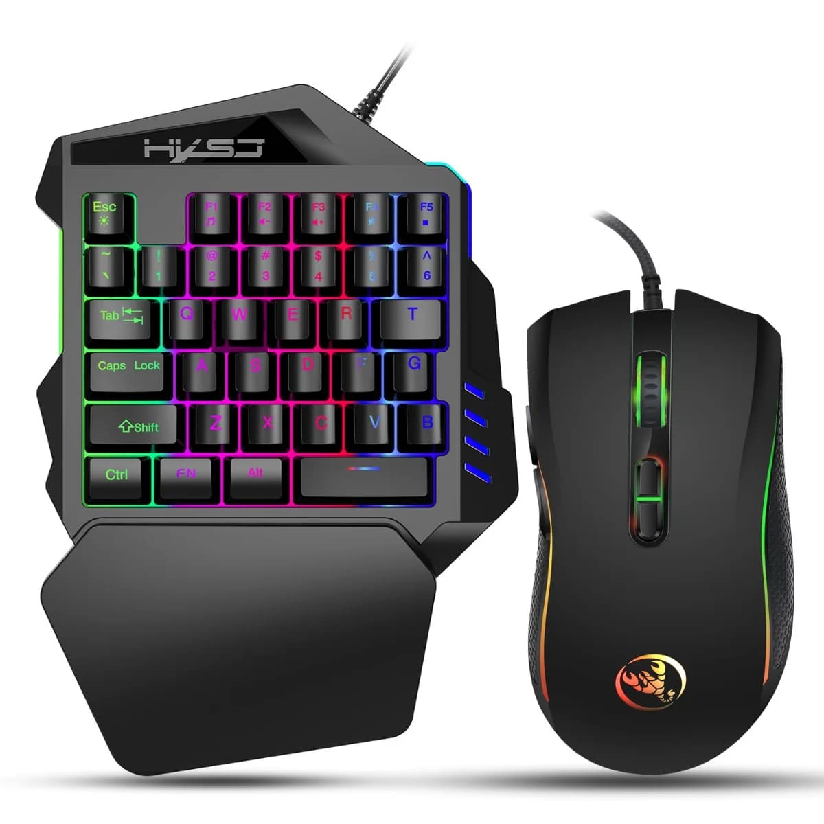 Gaming One-Handed Keyboard And Mouse Set with 35 Keys, Dual-Color Injection Molded Keycaps, Colorful Backlight, USB Plug-And