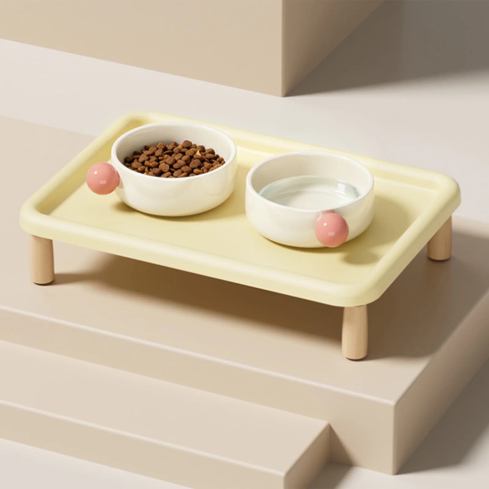 Elevated Pet Feeder Stand with Wooden Base