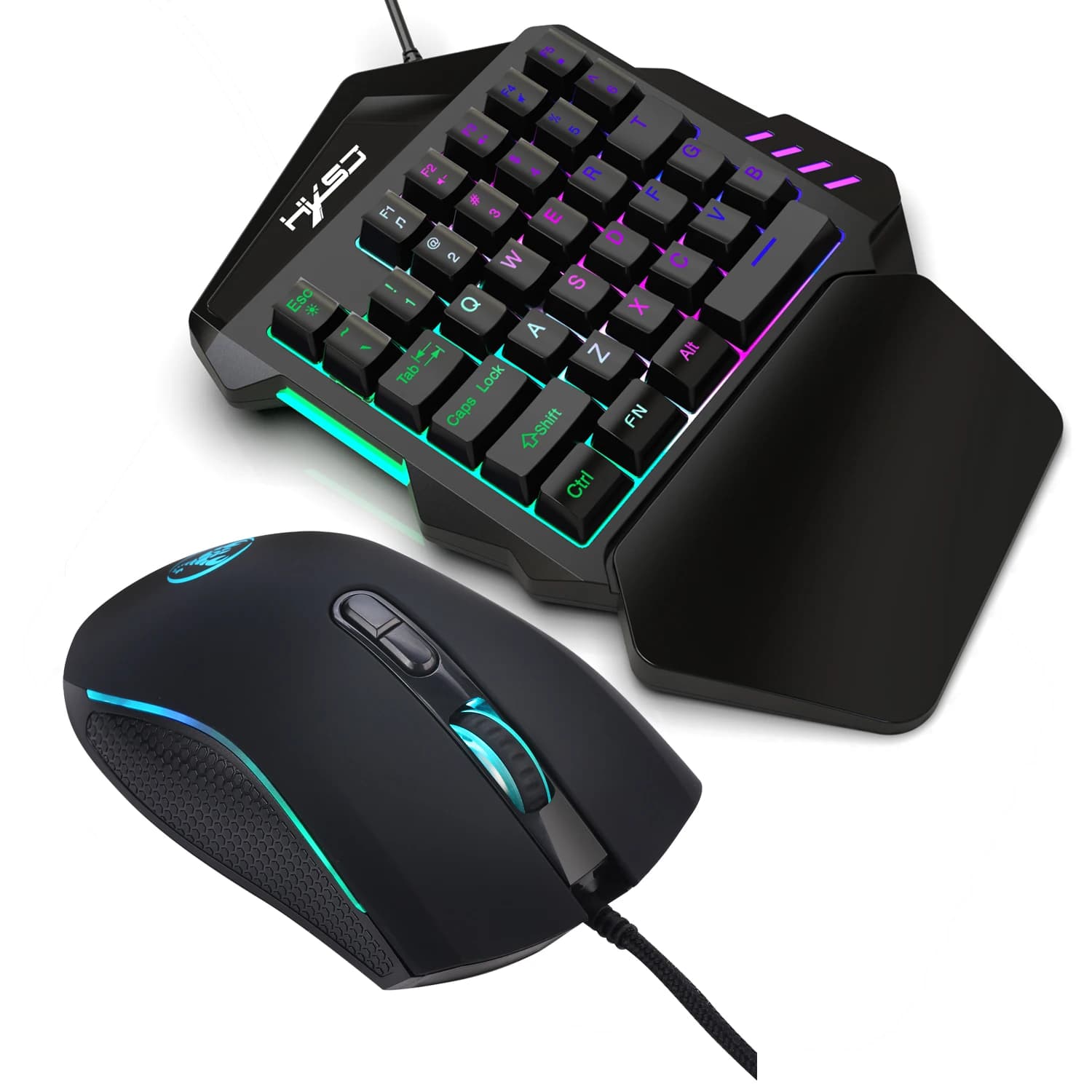 Gaming One-Handed Keyboard And Mouse Set with 35 Keys, Dual-Color Injection Molded Keycaps, Colorful Backlight, USB Plug-And