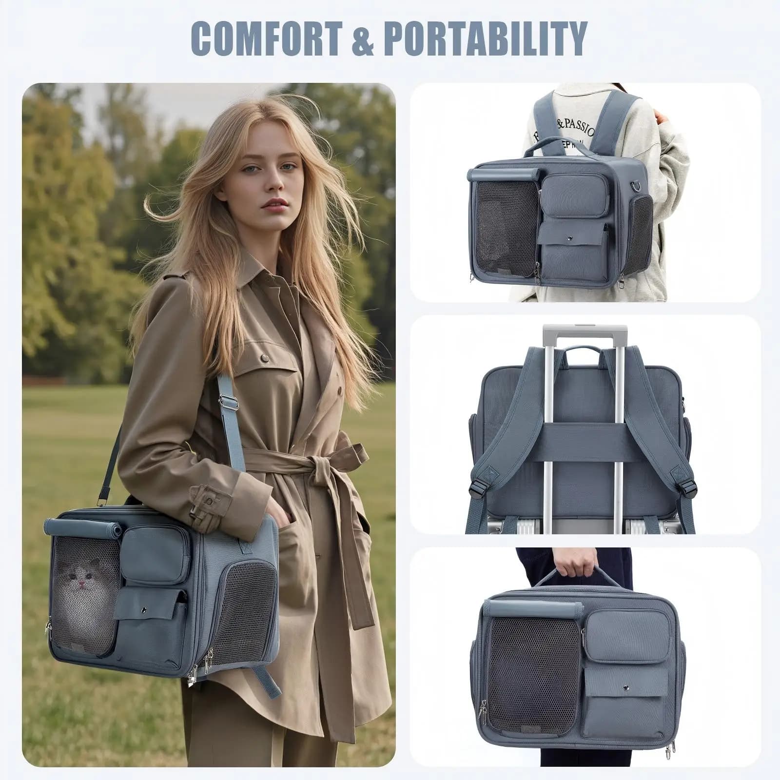 Pet Carrying Bag，Pets Travel Bag, Carrier for Cats and Puppies up to 7 kg, Foldable Travel Bag, Mesh Windows Bag for Small Pets
