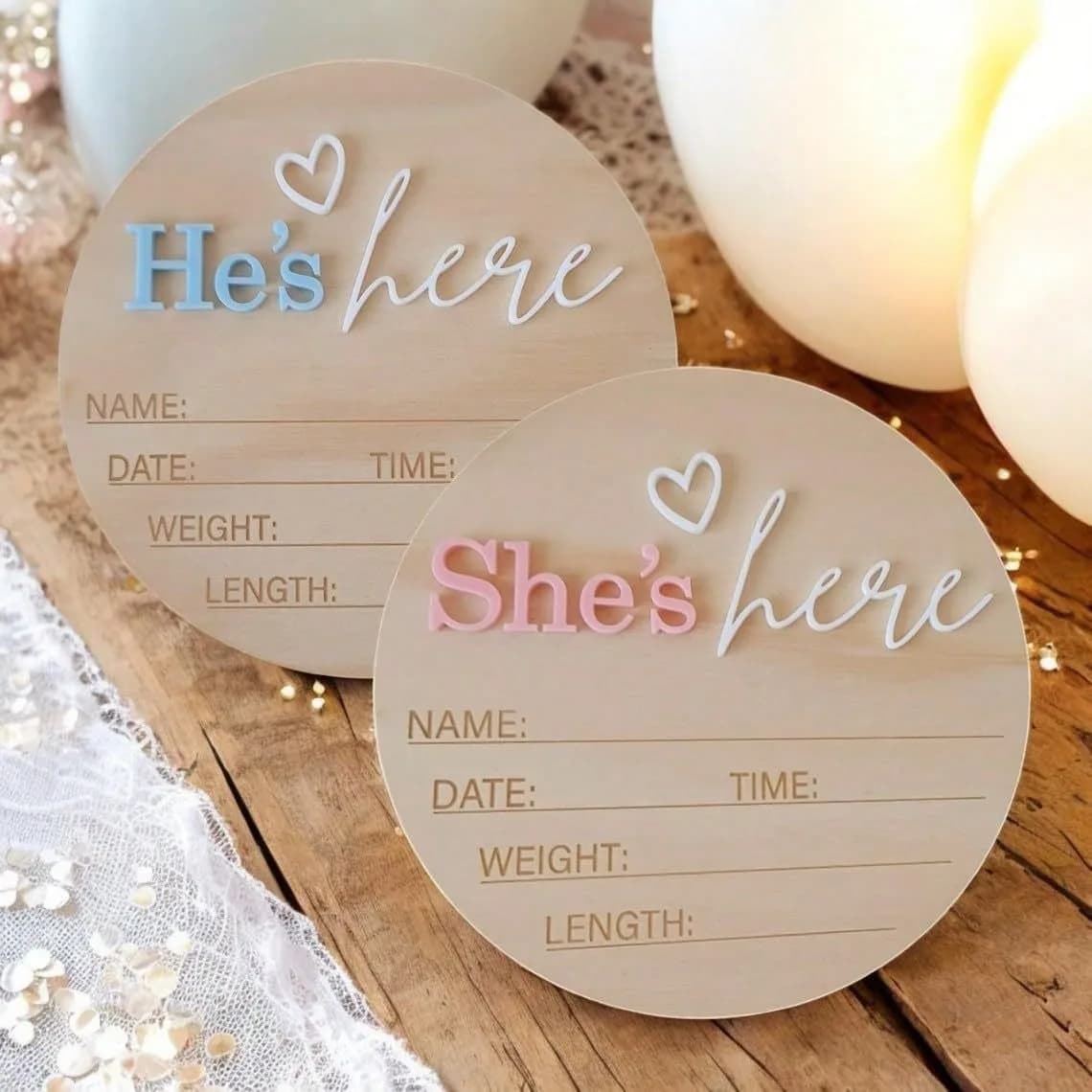 Birth Announcement Sign She's Here Or He's HereAnnouncement Sign Baby Newborn AnnouncementSign Baby Photo Prop