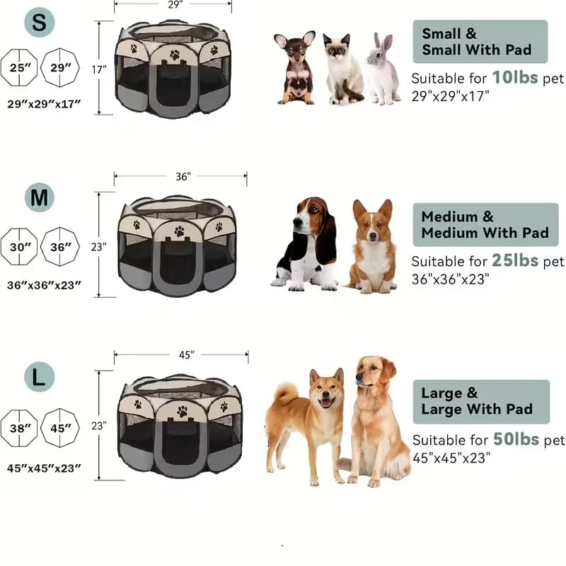 Foldable Pet Playpen For Dogs & Cats - Durable Oxford Cloth With Removable Zipper, Portable Octagonal Design For Indoor/Outdoor