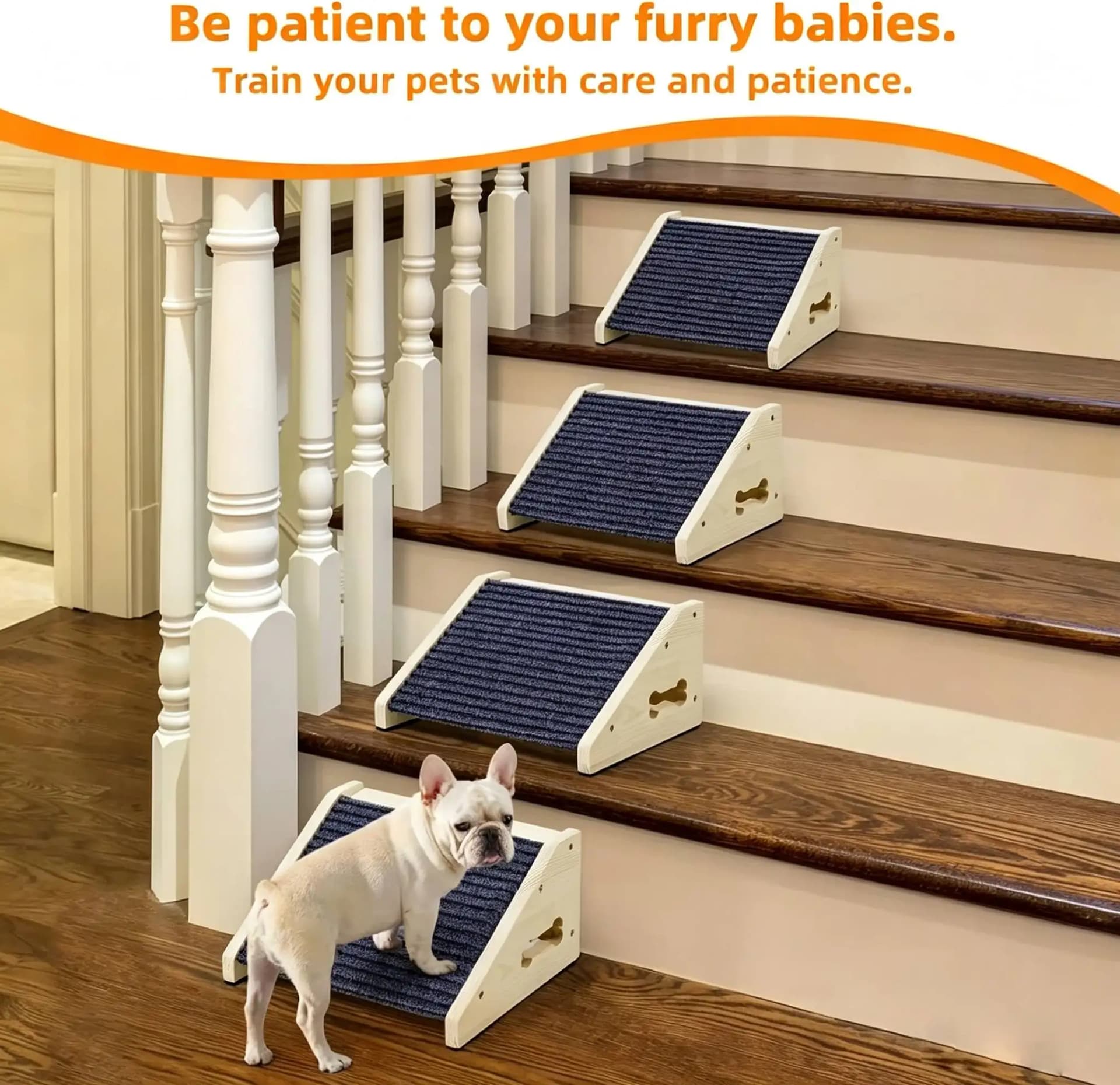 Wooden Dog Stairs with Anti-Skid Steps