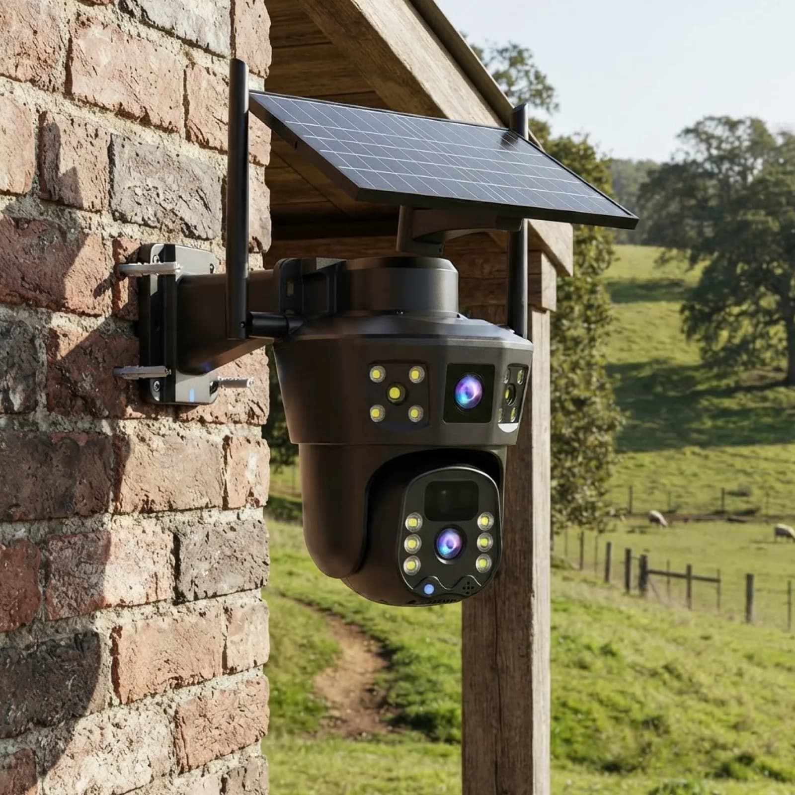 Solar Security Camera with Dual Lens WiFi