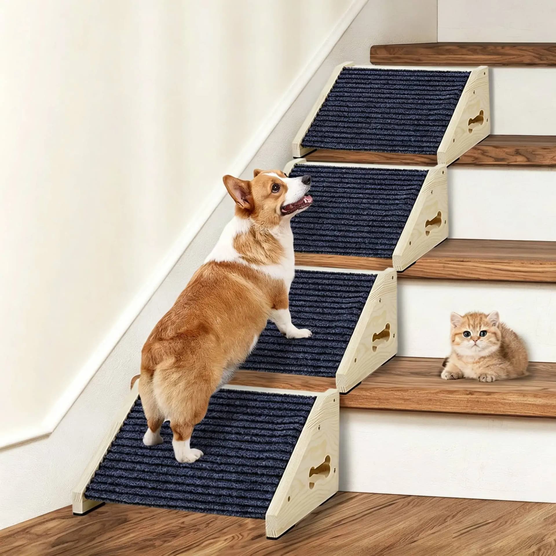 Wooden Dog Stairs with Anti-Skid Steps