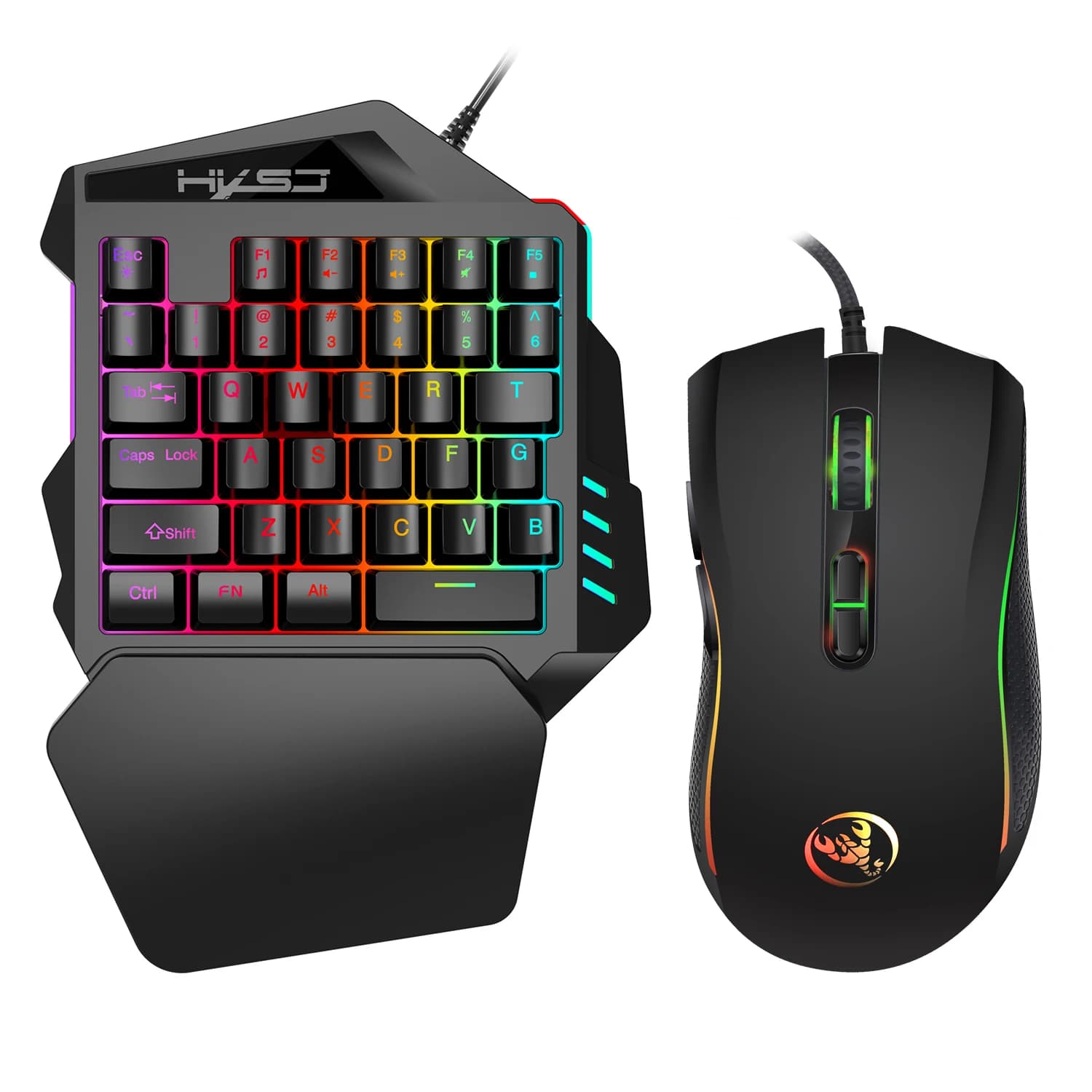 Gaming One-Handed Keyboard And Mouse Set with 35 Keys, Dual-Color Injection Molded Keycaps, Colorful Backlight, USB Plug-And