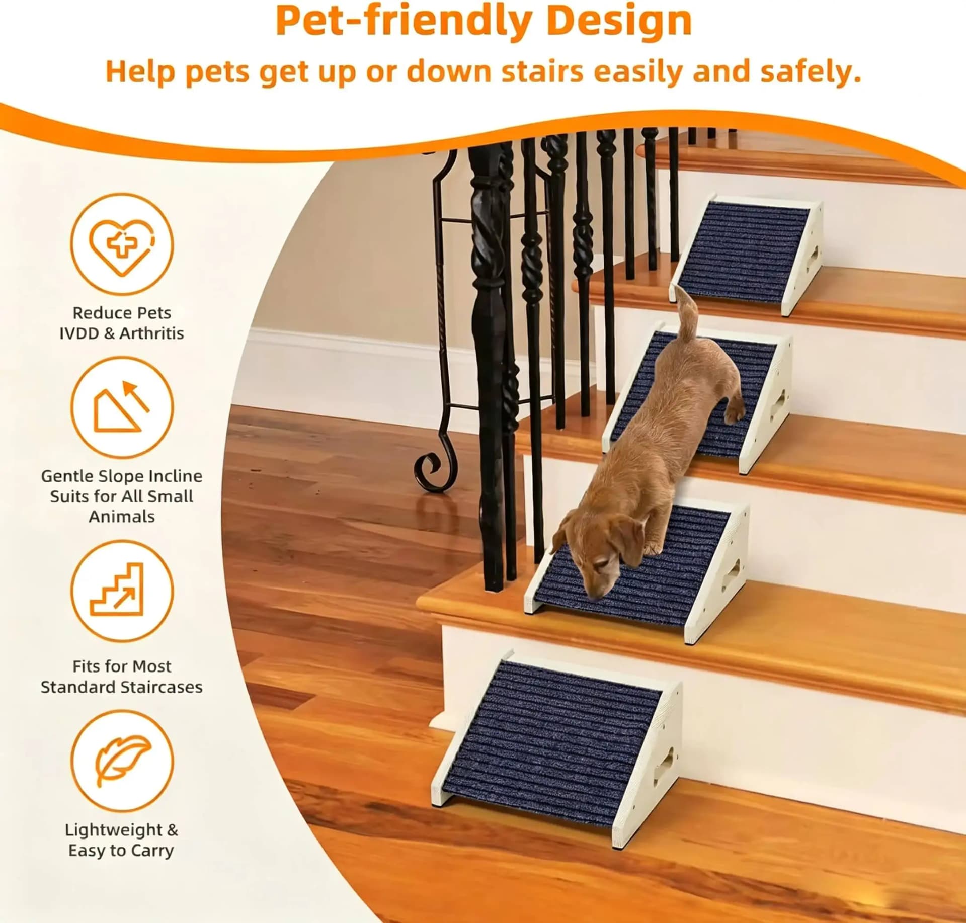 Wooden Dog Stairs with Anti-Skid Steps