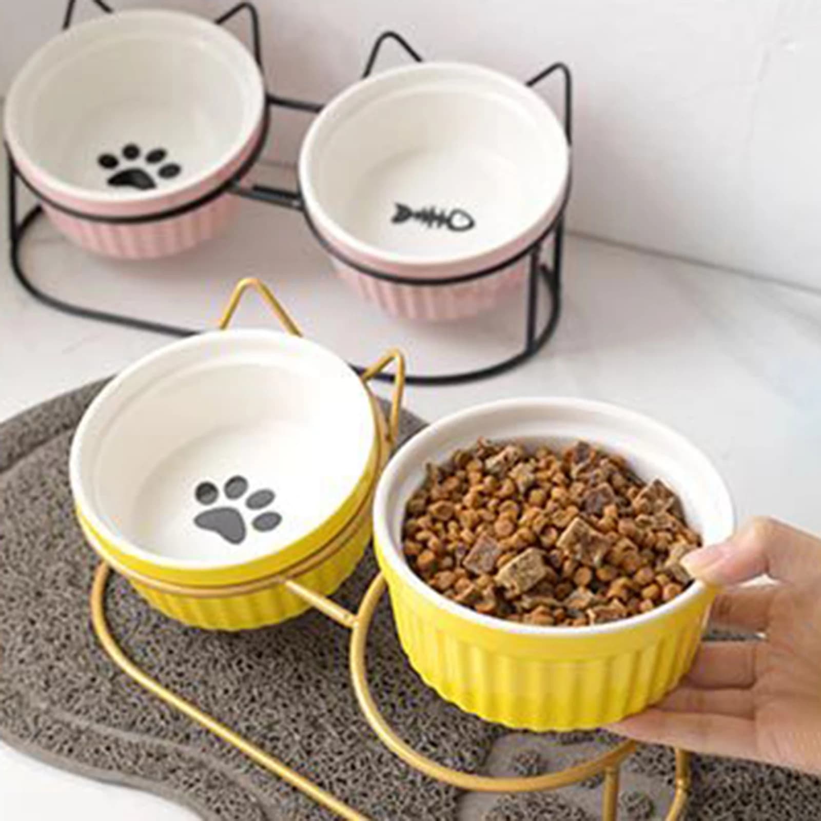 Elevated Double Cat Food Bowl Stand