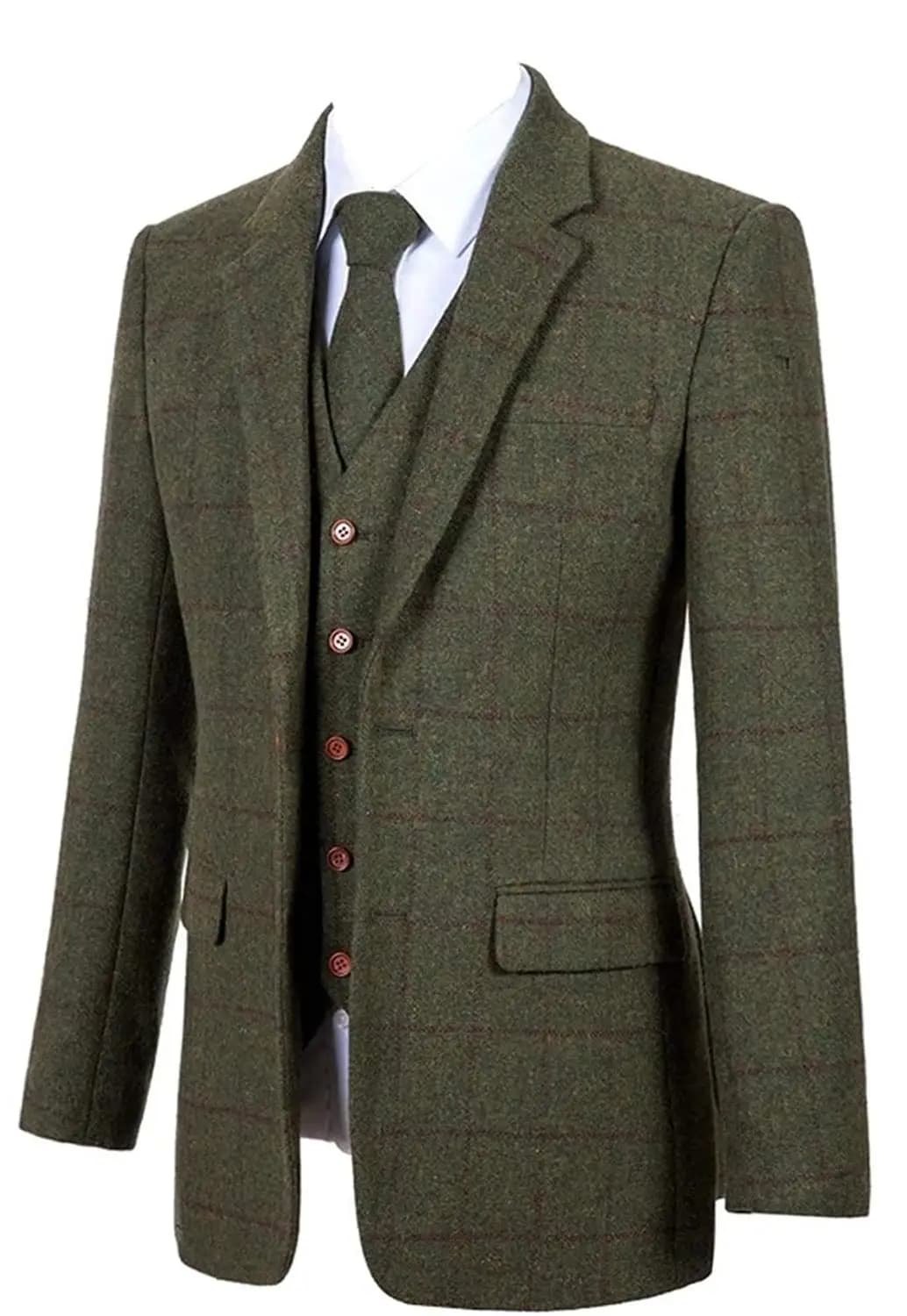 Men's 3-Piece Plaid Wool Suit