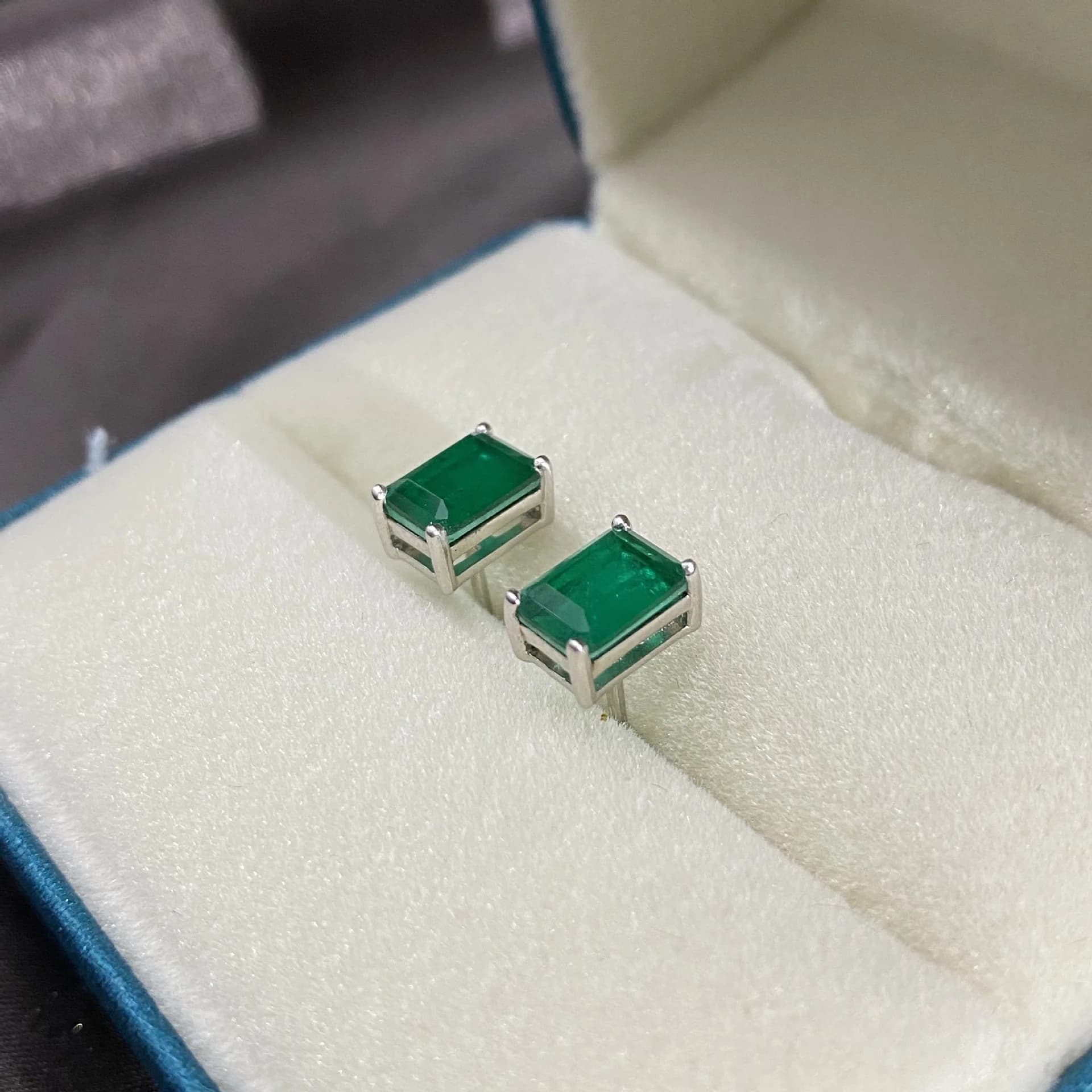 Sterling Silver Created Emerald Stud Earrings