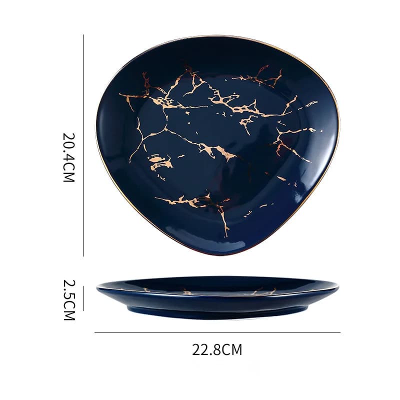 Nordic Marble Ceramic Dinner Plates with Gold Inlay