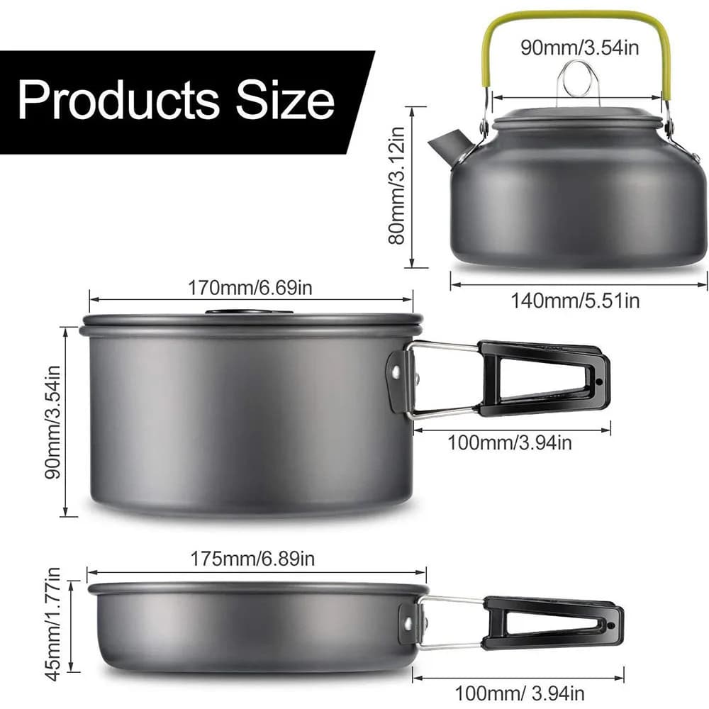Aluminum Camping Cookware Set for 2-3 People