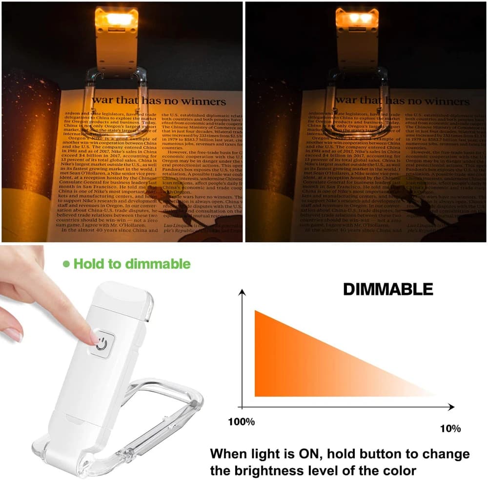USB Rechargeable Book Reading Light with Adjustable Brightness