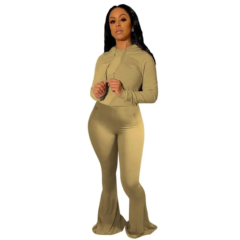 Women's Hooded Active Set Wide Leg Flare Pants