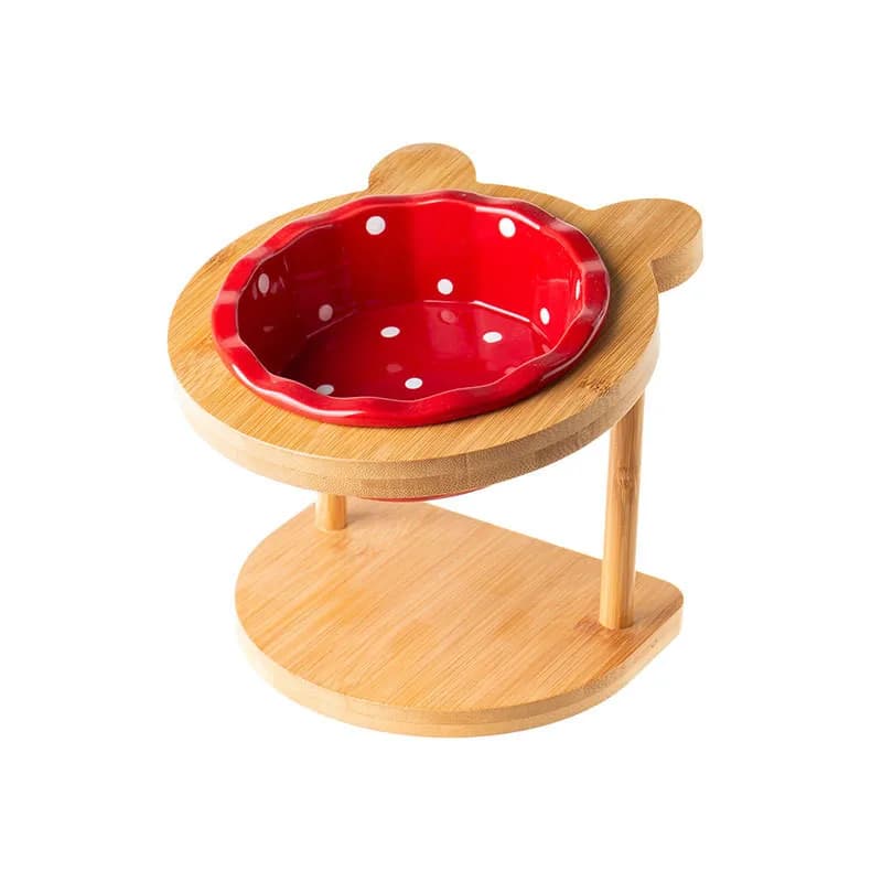 Raised Double Bowl Pet Feeder with Wooden Stand