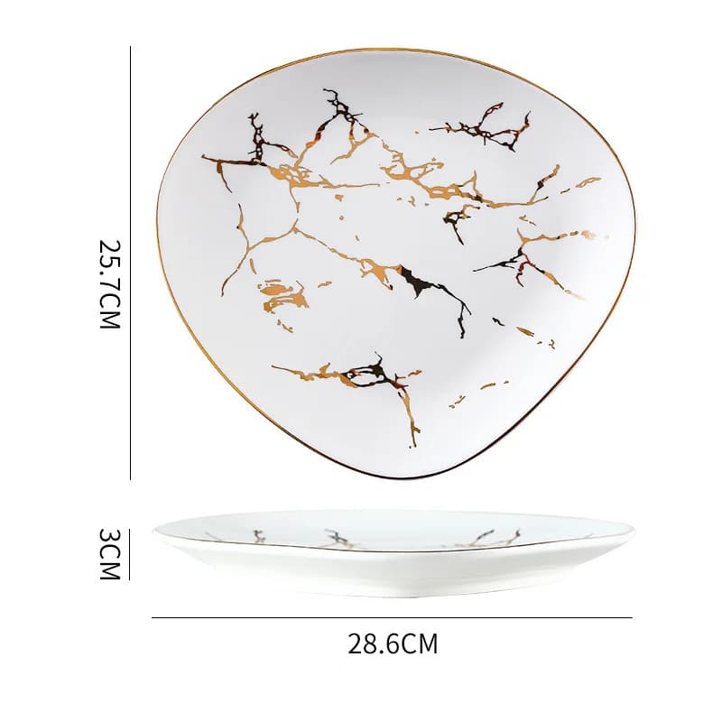 Nordic Marble Ceramic Dinner Plates with Gold Inlay
