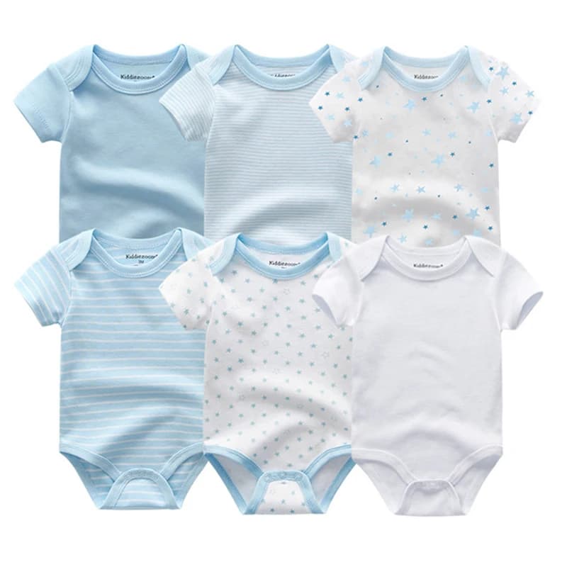 Newborn Bodysuits Cotton Cartoon Baby Girl Clothes Set 6Pieces Short Sleeve Baby Boy Clothes Summer Solid Color Bebes