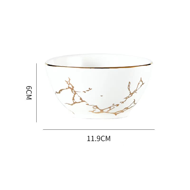 Nordic Marble Ceramic Dinner Plates with Gold Inlay