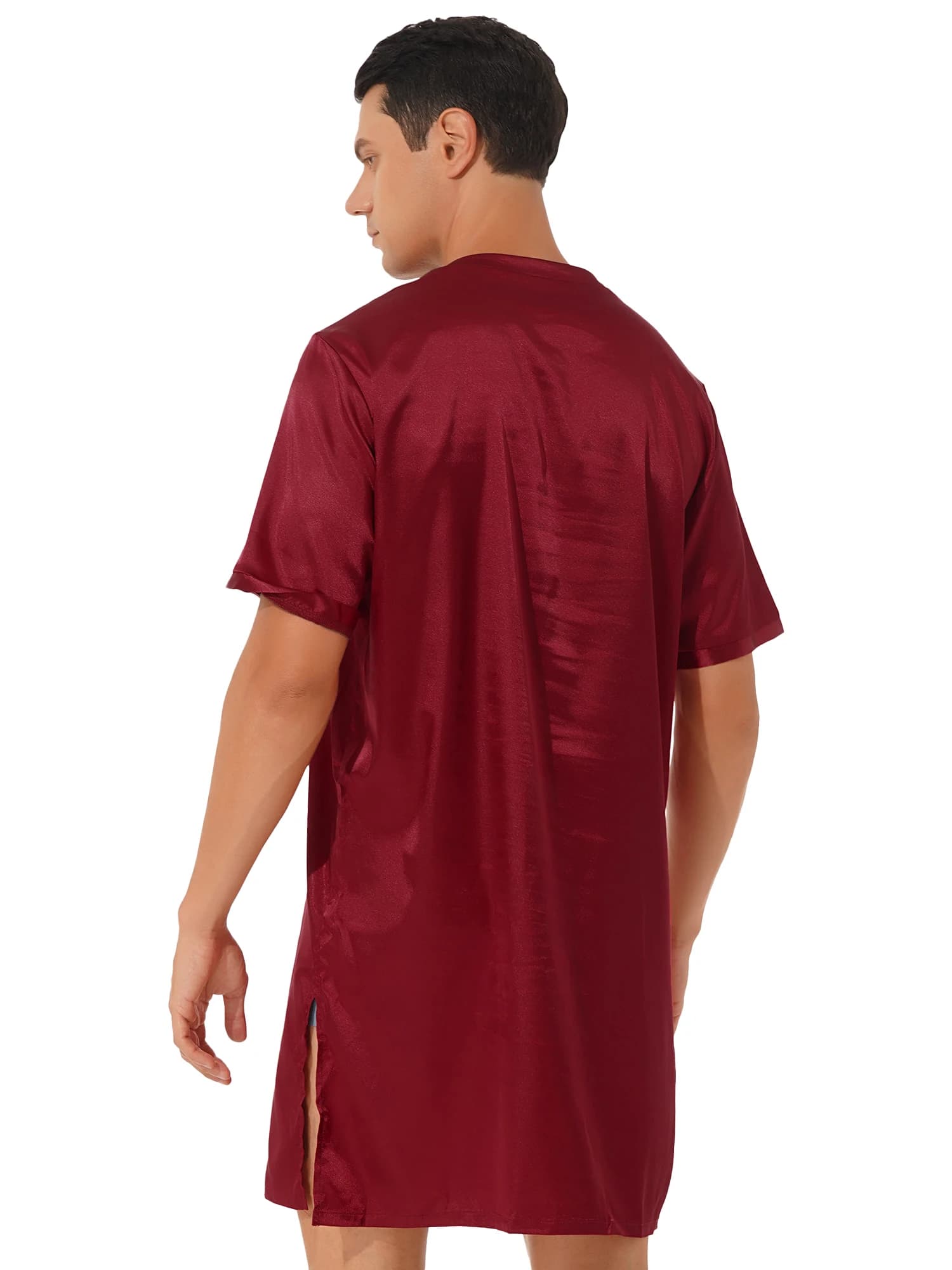 Men's Satin V-Neck Short Sleeve Nightshirt