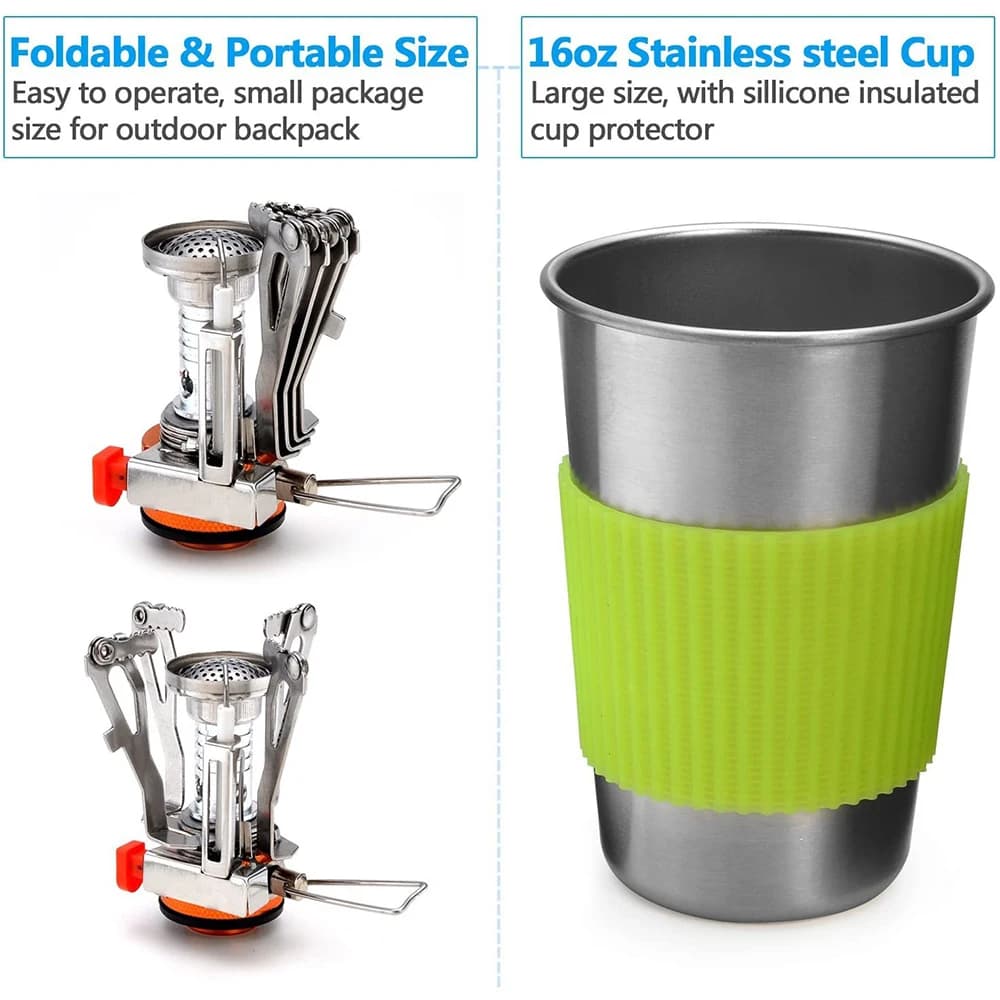 9-Piece Camping Cookware Set with Gas Stove