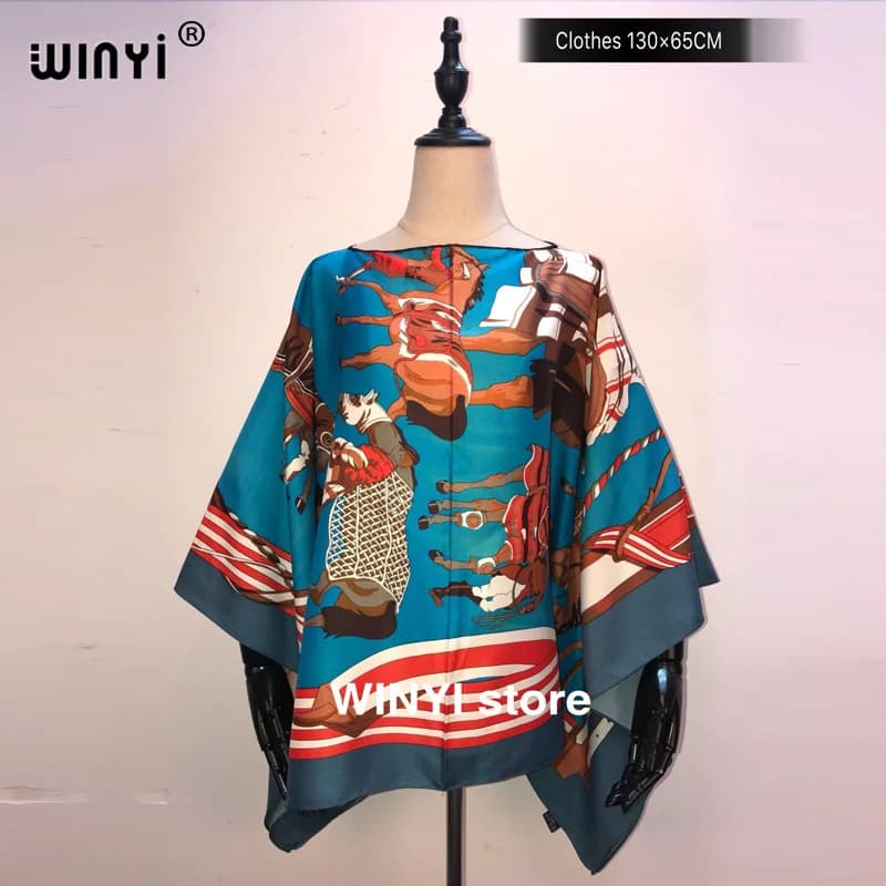 Fashion европейская одежда For Women Popular Thailand Summer Bohemian Printed Batwing Sleeve Silk kaftan Blouse For Night Party