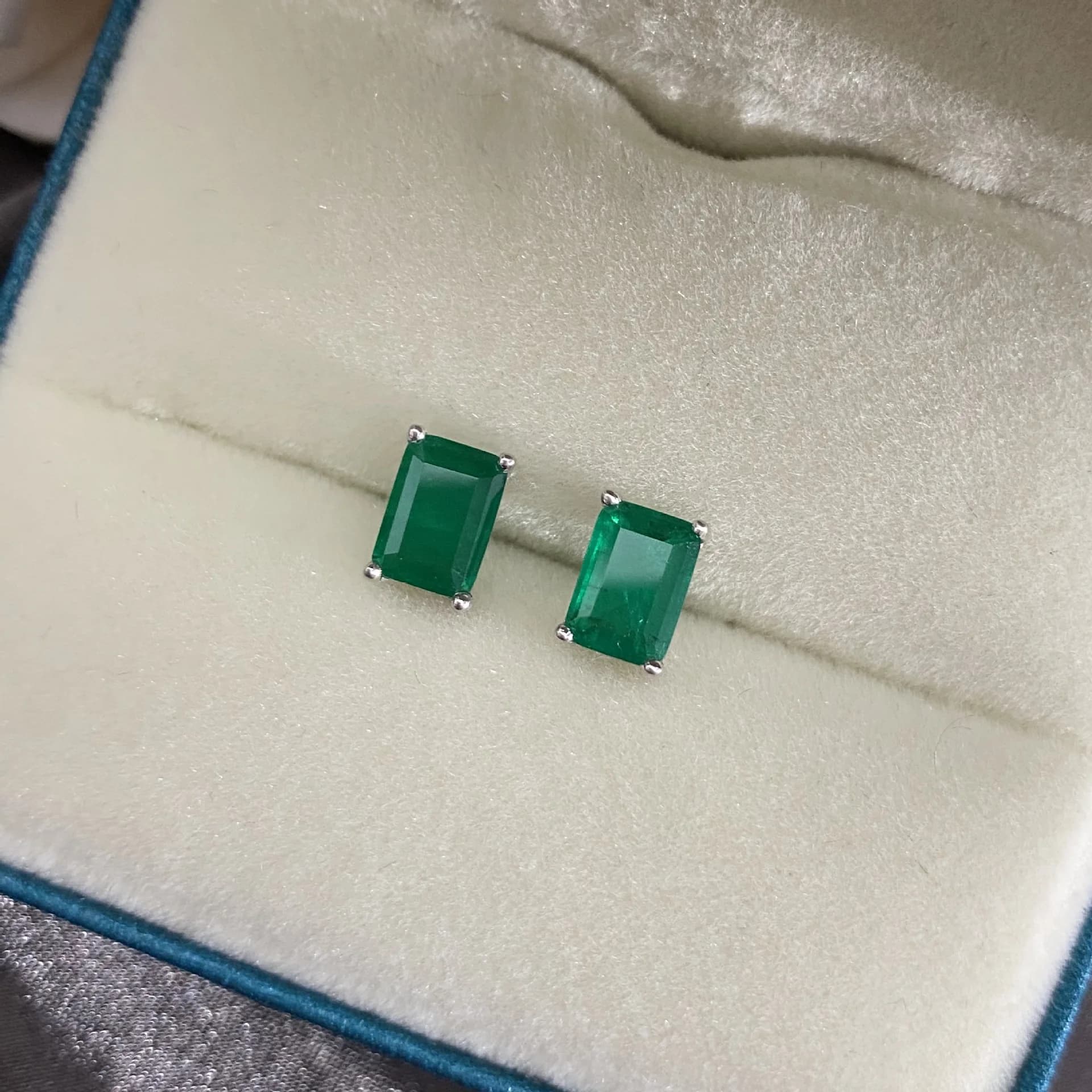 Sterling Silver Created Emerald Stud Earrings
