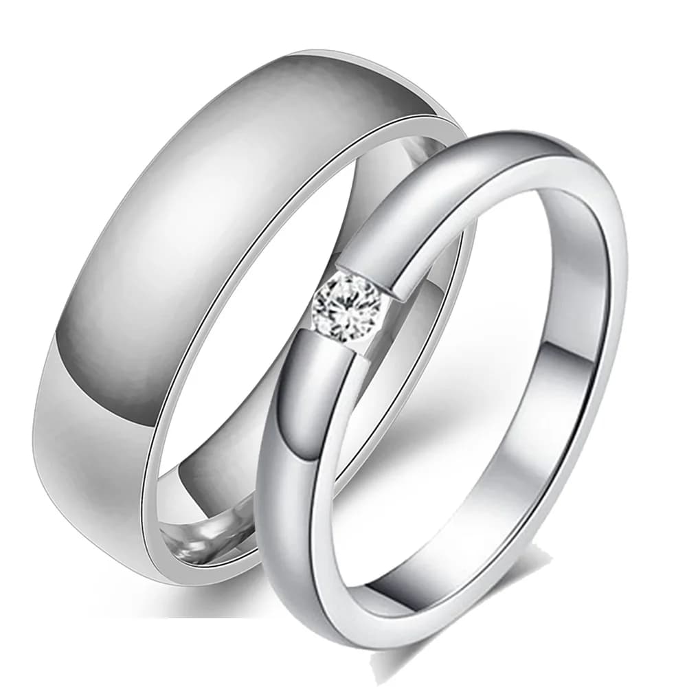 Gold Stainless Steel Wedding Band Couple Rings