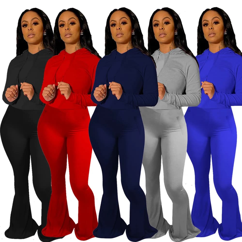 Women's Hooded Active Set Wide Leg Flare Pants