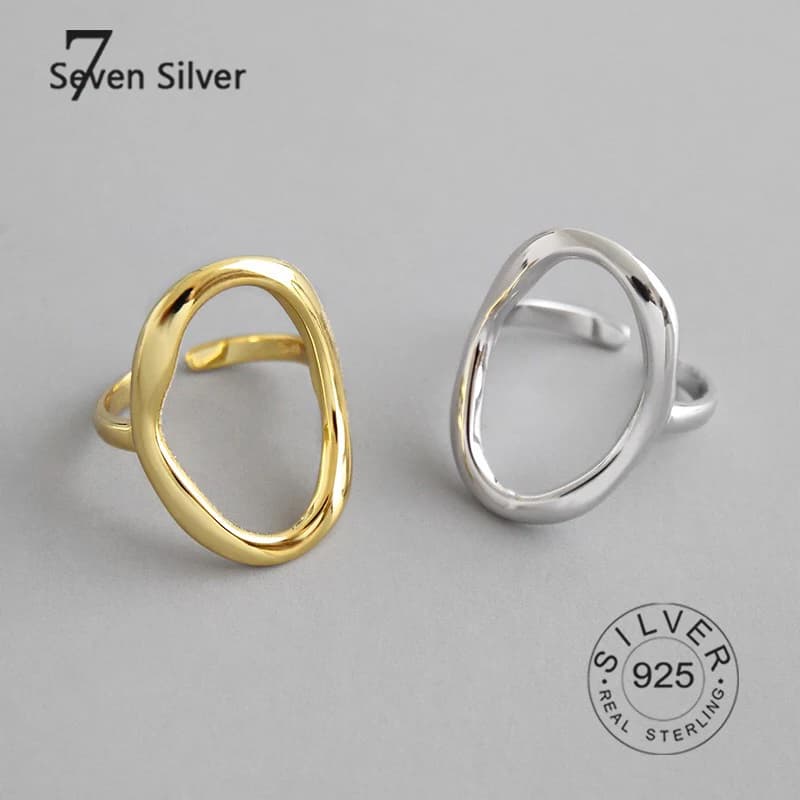 925 Sterling Silver Round Hollow Adjustable Ring