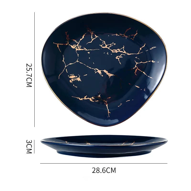 Nordic Marble Ceramic Dinner Plates with Gold Inlay