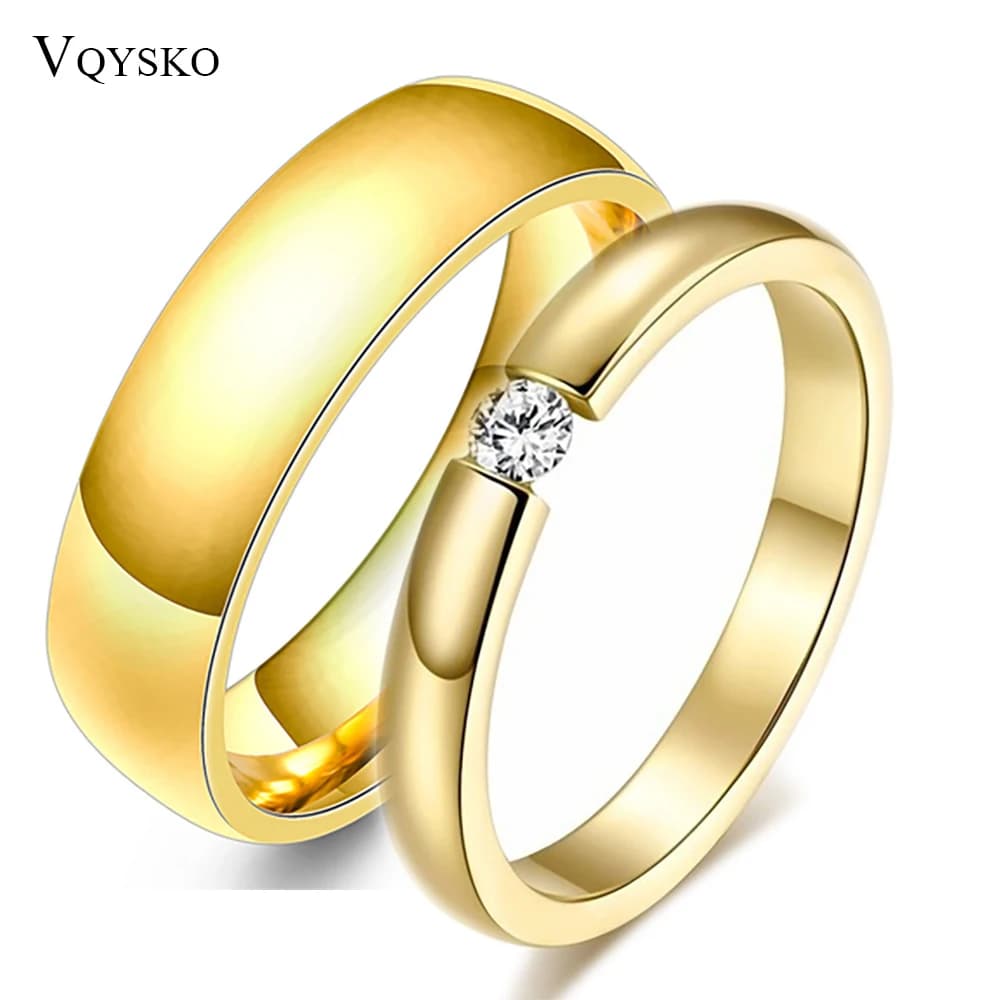 Gold Stainless Steel Wedding Band Couple Rings