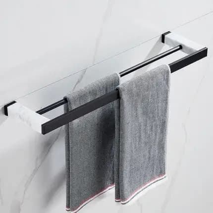 Bathroom Accessories Set Black Bathroom Shelf,Towel Rack,Towel Hanger Paper holder,Toilet Brush Holder Marble & Brass