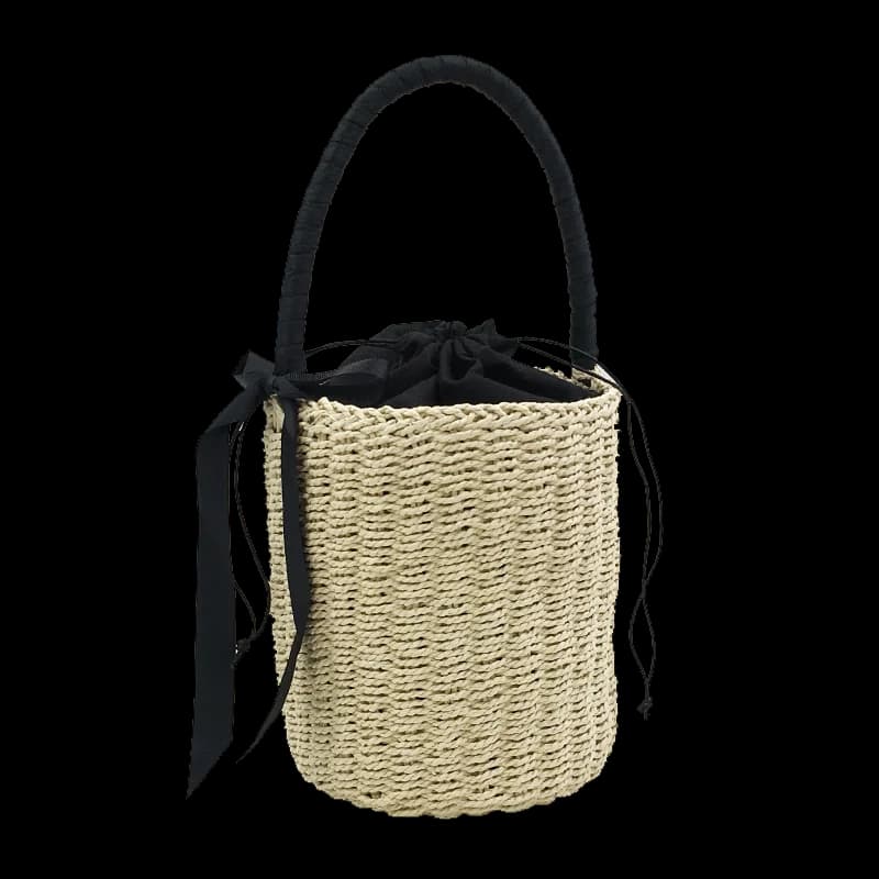 Handmade Women's Handbag Bucket Straw Bag Female Summer Beach Bags Bohemia Woven Bow Top-handle Tote Knitted Drawstring Basket