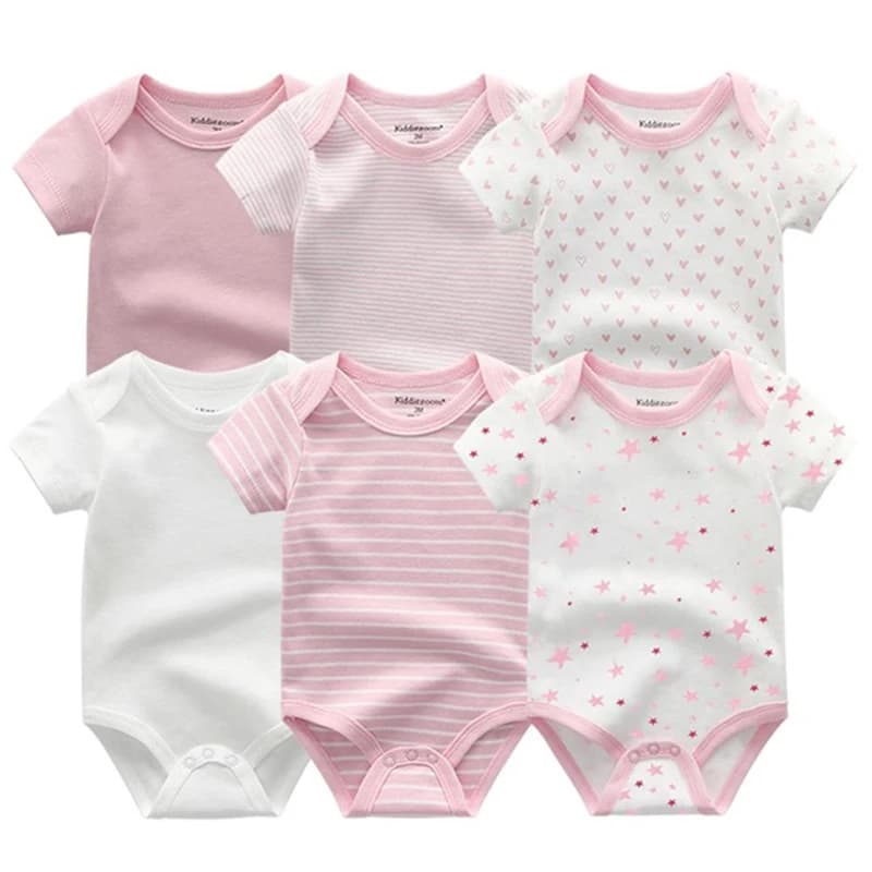 Newborn Bodysuits Cotton Cartoon Baby Girl Clothes Set 6Pieces Short Sleeve Baby Boy Clothes Summer Solid Color Bebes