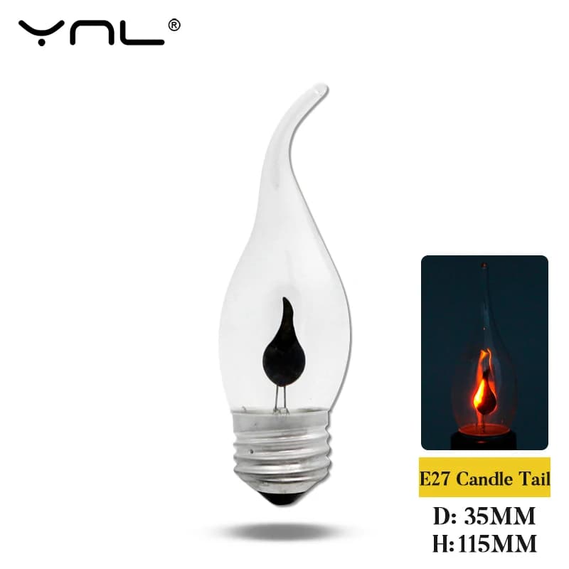 LED Candle Light Bulb E14 E27 LED Flame Effect Bulb AC220V Edison Emulation Fire Lighting Vintage Home Decor Ampoule Candle Bulb