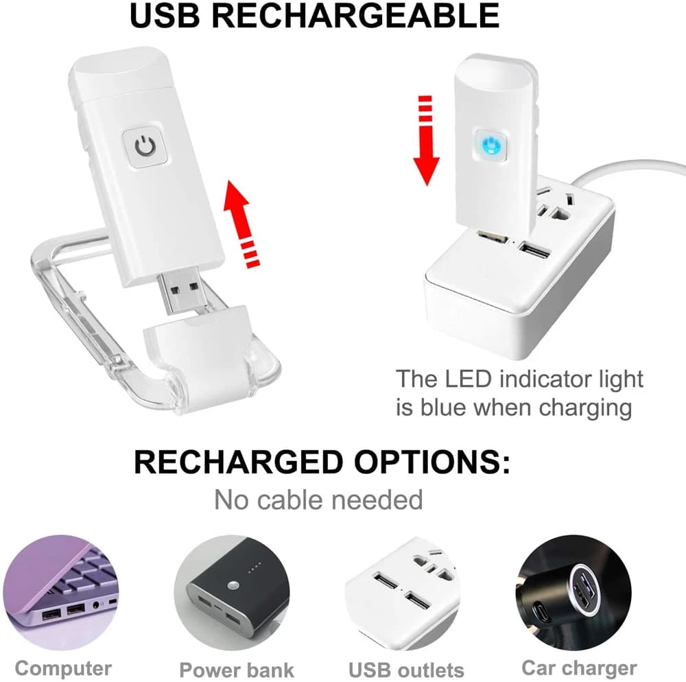 USB Rechargeable Book Reading Light with Adjustable Brightness
