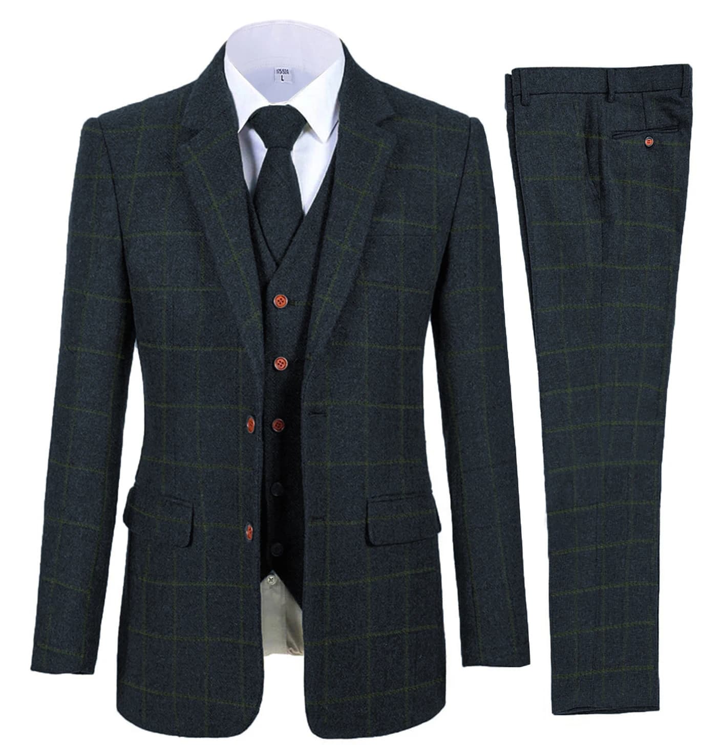 Men's 3-Piece Plaid Wool Suit