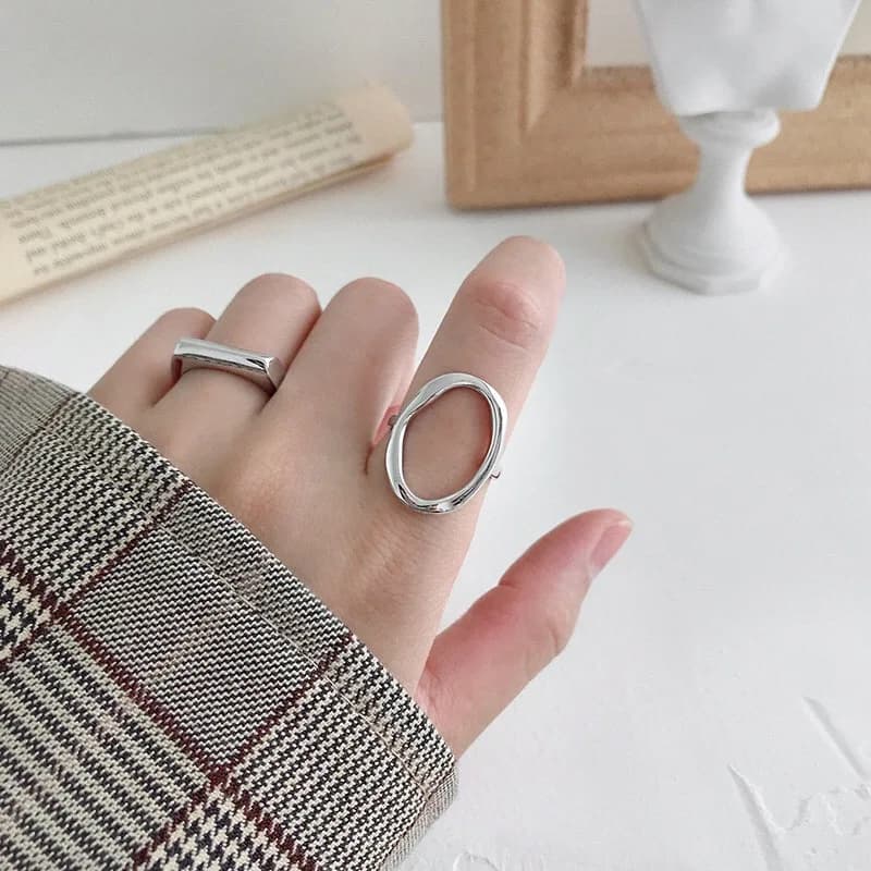 925 Sterling Silver Round Hollow Adjustable Ring