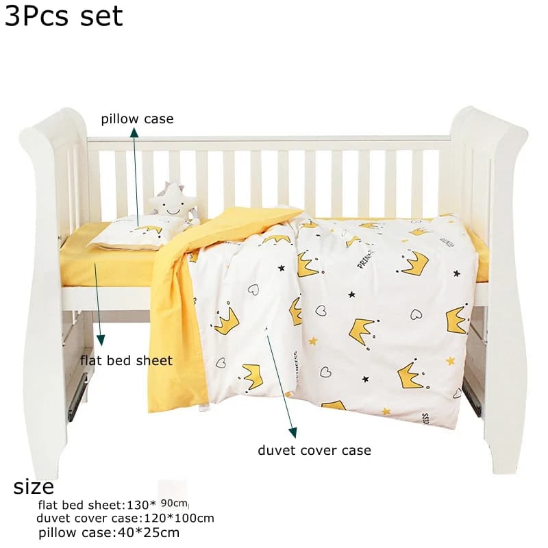3Pcs Set Newborn Baby Crib Bedding Sets Cotton Soft Cartoon Print Color Bedroom Bed Cot Linen Quilt Cover Case Sheets Pillow