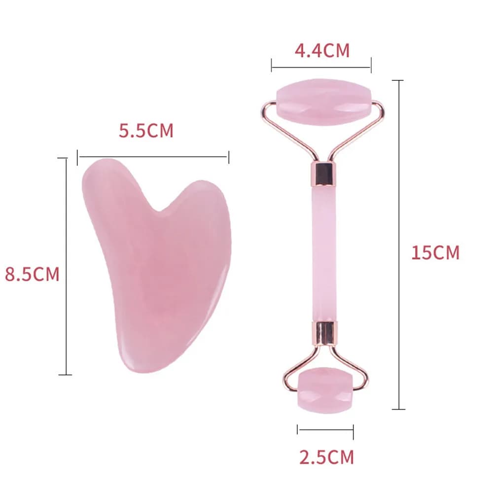Pink Resin Jade Roller and Gua Sha Face Tool Set