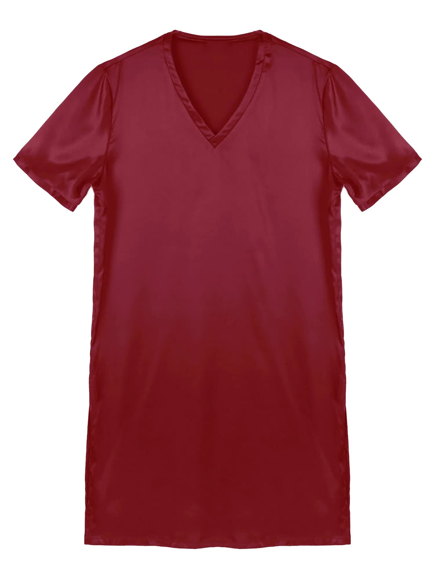 Men's Satin V-Neck Short Sleeve Nightshirt