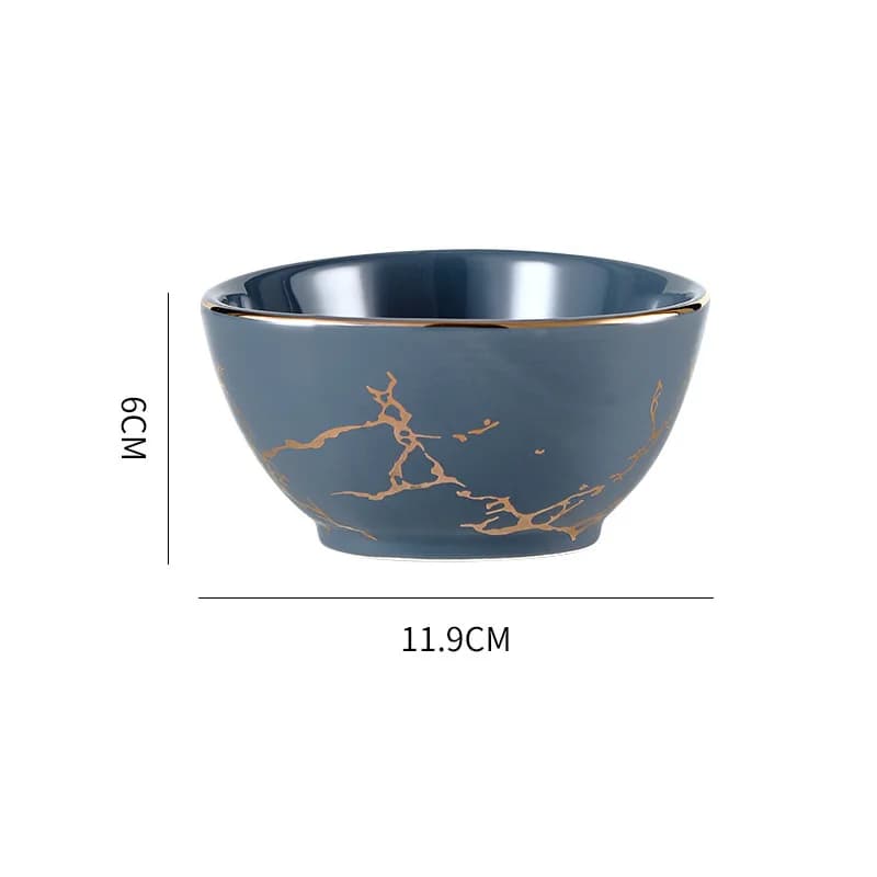Nordic Marble Ceramic Dinner Plates with Gold Inlay