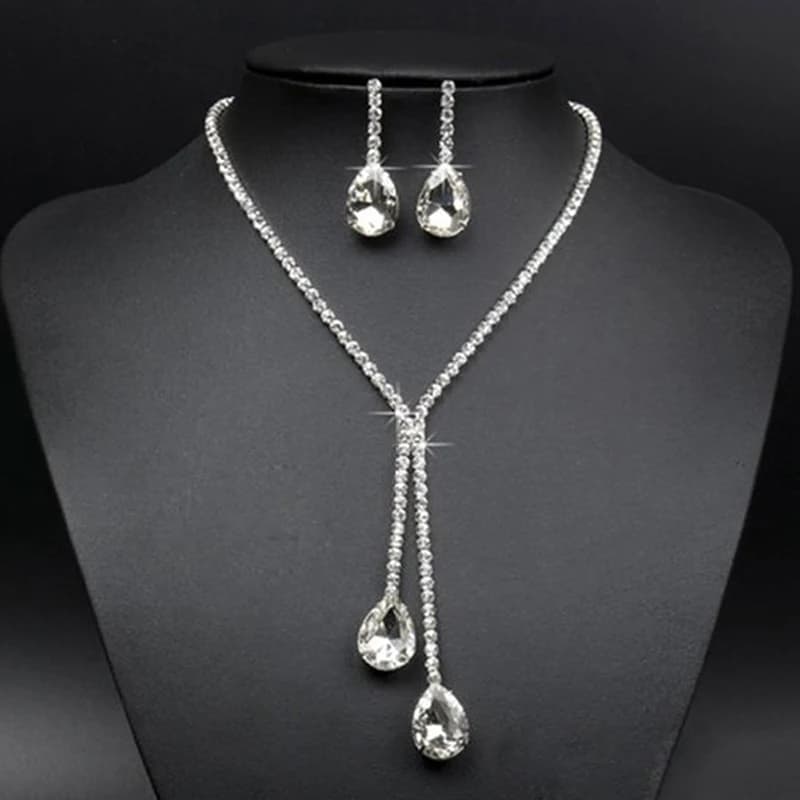 Fashion 1 set Wedding Bridal Jewelry Sets Simple Luxury Full Crystal Chain Water Drop Necklaces & Pendants Dangle Earrings Sets